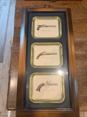 Turner Wall Accessory Shadowbox Framed Triple Vintage Pistol Art Prints